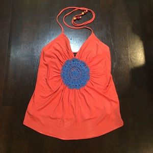 Halter top with knitted design